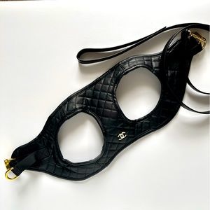 Black & Gold Quilted Dog Harness + Leash